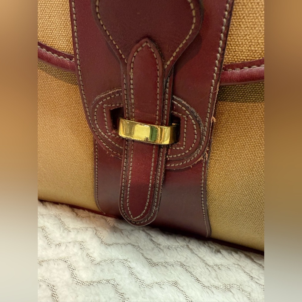 VTG Dooney And Bourke Equestrian Beige Canvas Red Leather Green Label Briefcase - Picture 3 of 16